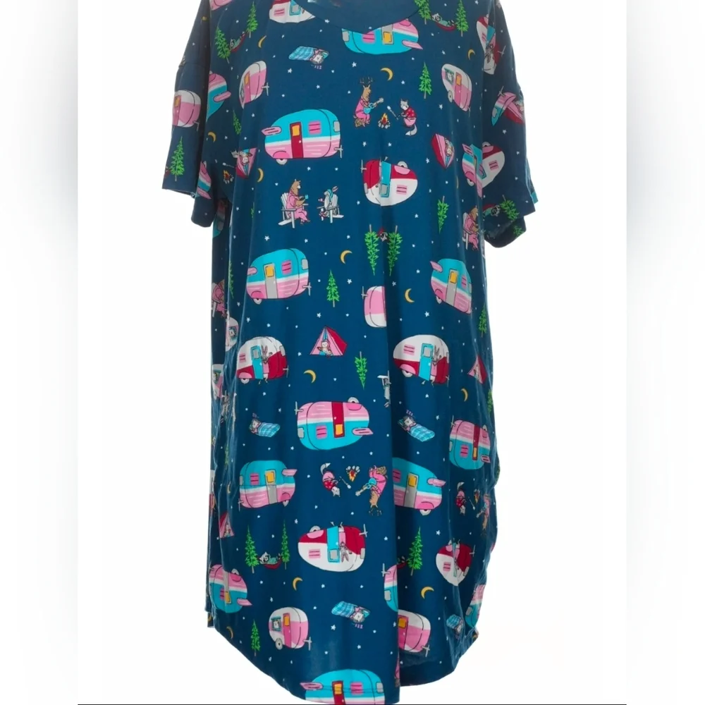 Secret Treasures Nightshirt Blue Camp Trailer Whimsical Critter pattern XL
